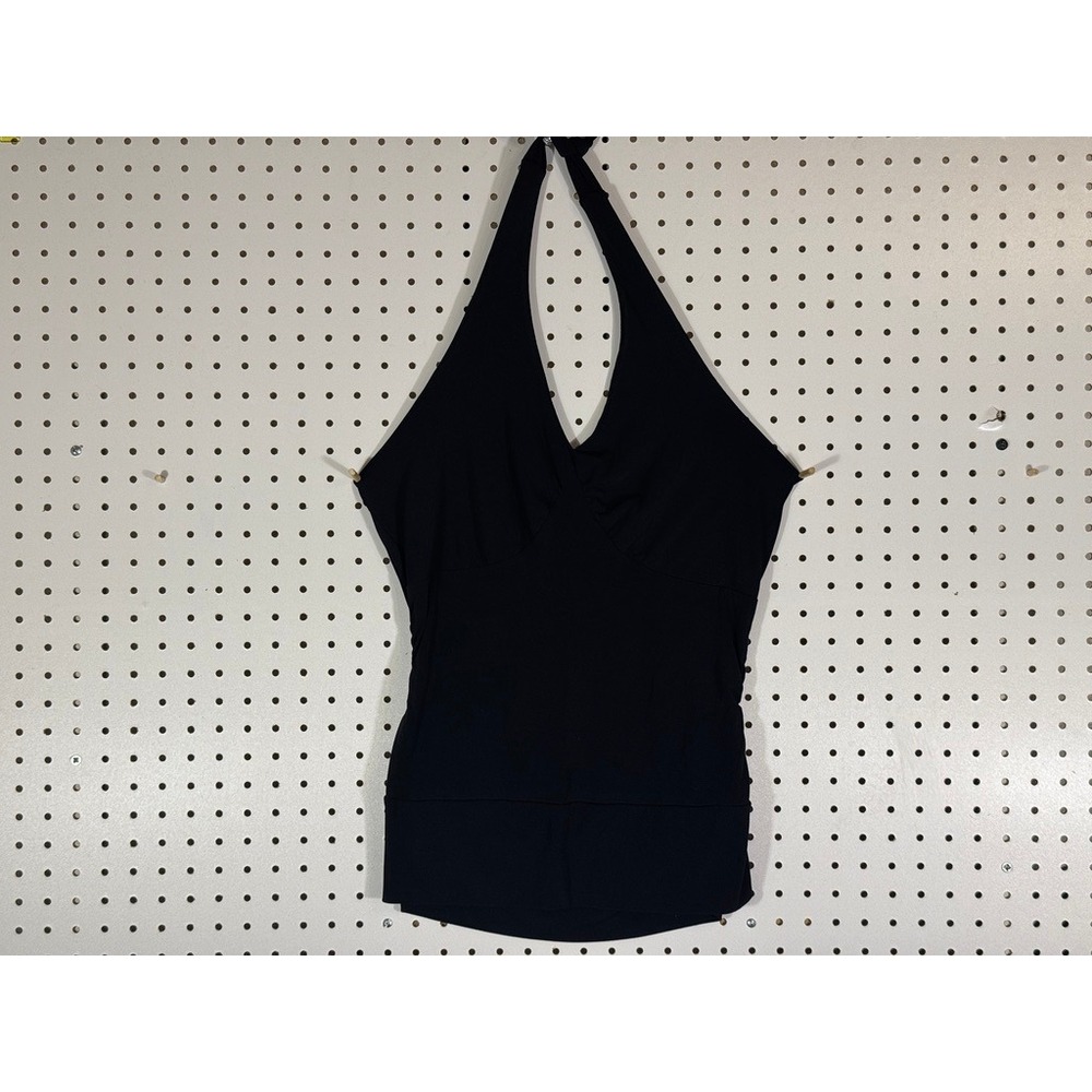 Bisou Bisou Michele Bohbot Black Halter Top V-Neck Sleeveless Size M